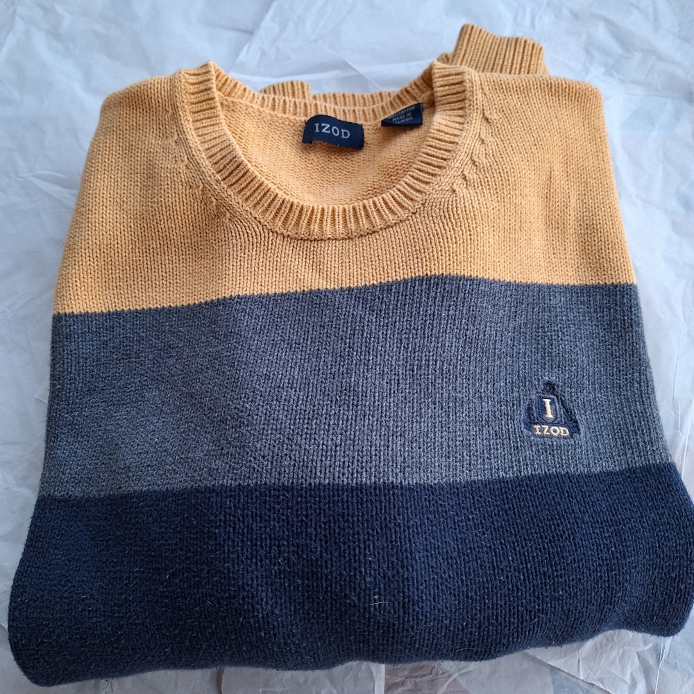 Vintage 90s Izod Men's XL 100% Cotton Color-block Pullover Crewneck Sweater